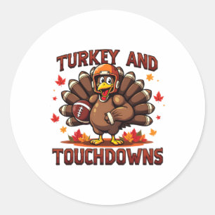 Thanksgiving Turkey And Touchdowns Footll Player 1 Classic Round Sticker