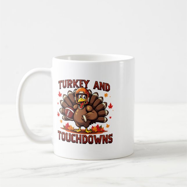 Thanksgiving Turkey And Touchdowns Footll Player 1 Coffee Mug (Left)