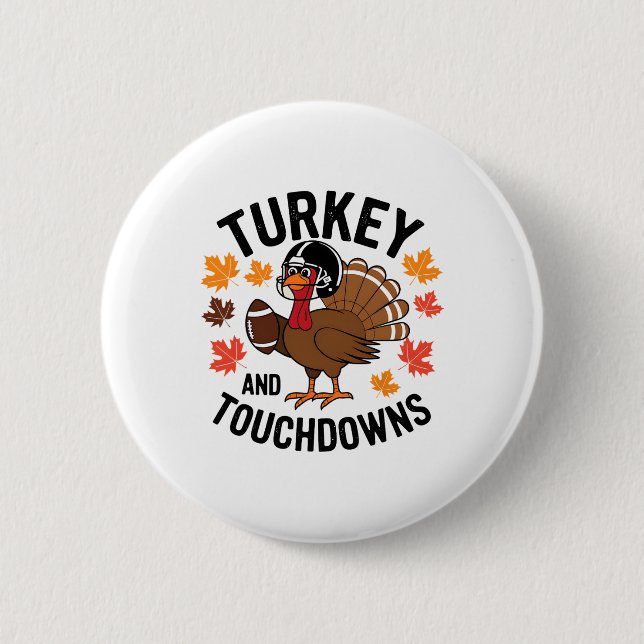 Thanksgiving Turkey And Touchdowns Footll Player 2 6 Cm Round Badge (Front)