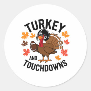Thanksgiving Turkey And Touchdowns Footll Player 2 Classic Round Sticker