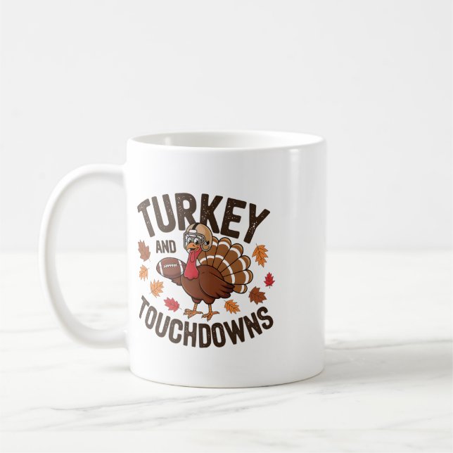 Thanksgiving Turkey And Touchdowns Footll Player 3 Coffee Mug (Left)