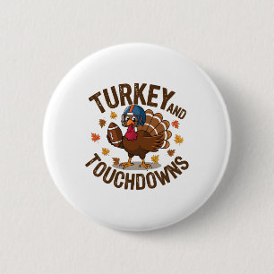 Thanksgiving Turkey And Touchdowns Footll Player 4 6 Cm Round Badge