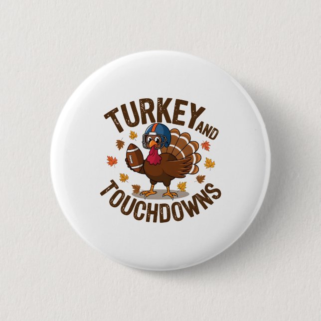 Thanksgiving Turkey And Touchdowns Footll Player 4 6 Cm Round Badge (Front)