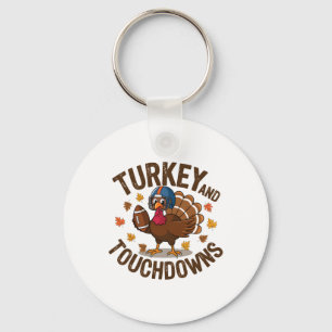Thanksgiving Turkey And Touchdowns Footll Player 4 Key Ring