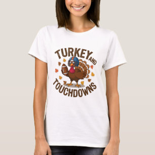 Thanksgiving Turkey And Touchdowns Footll Player 4 T-Shirt