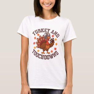 Thanksgiving Turkey And Touchdowns Footll Player T-Shirt