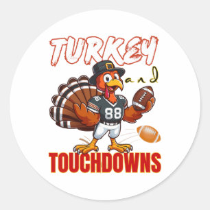 Thanksgiving Turkey And Touchdowns Funny Footll Lo Classic Round Sticker