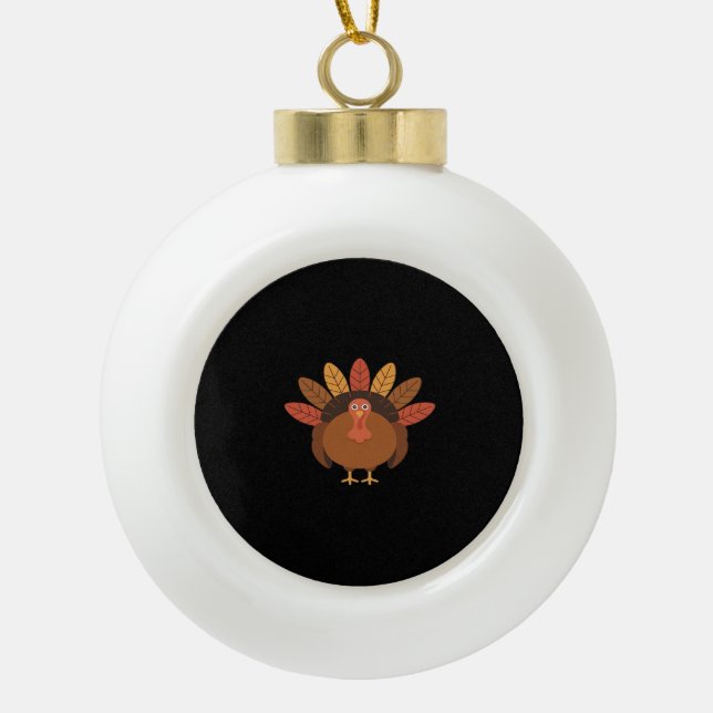 Thanksgiving Turkey – Autumn Holiday Classic Class Ceramic Ball Christmas Ornament (Front)