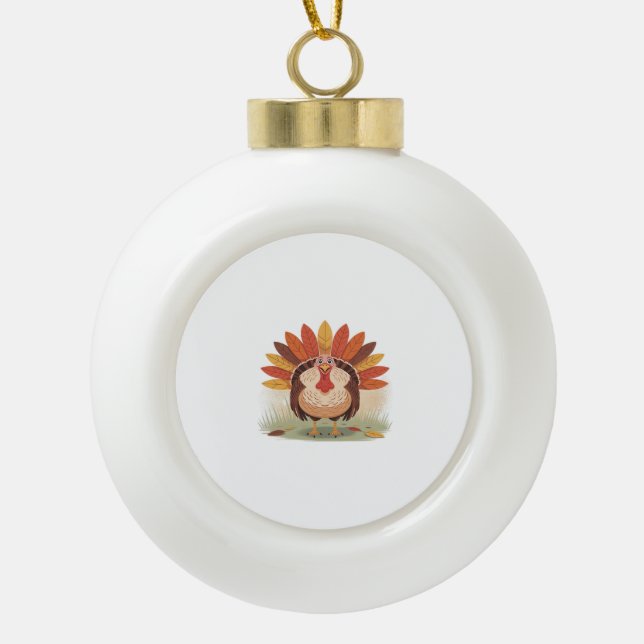Thanksgiving Turkey – Autumn Holiday Classic Class Ceramic Ball Christmas Ornament (Front)