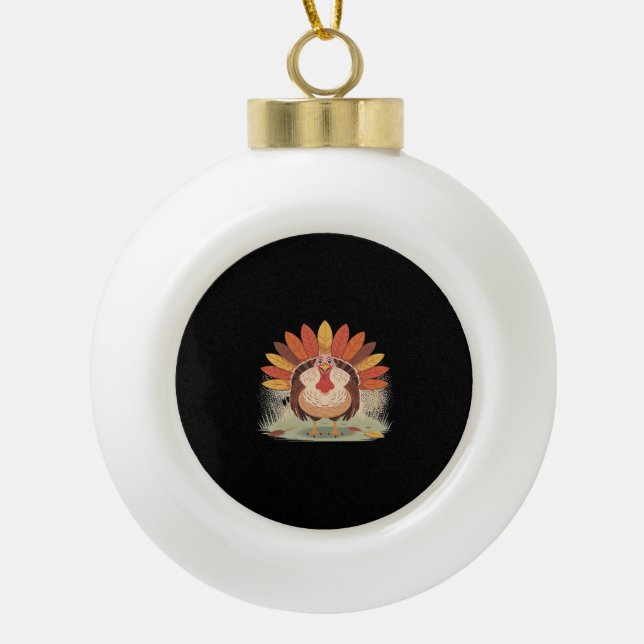 Thanksgiving Turkey – Autumn Holiday Classic Class Ceramic Ball Christmas Ornament (Front)