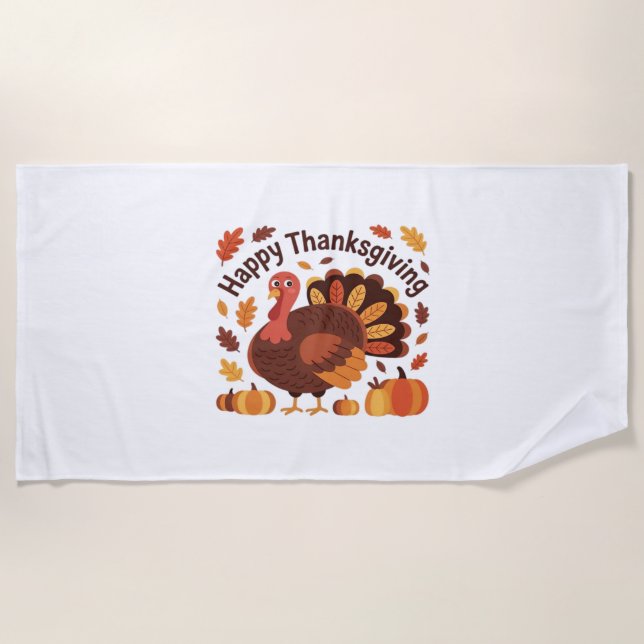 Thanksgiving Turkey – Autumn Holiday Classic Overs Beach Towel (Front)