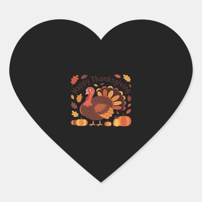 Thanksgiving Turkey – Autumn Holiday Classic Overs Heart Sticker (Front)
