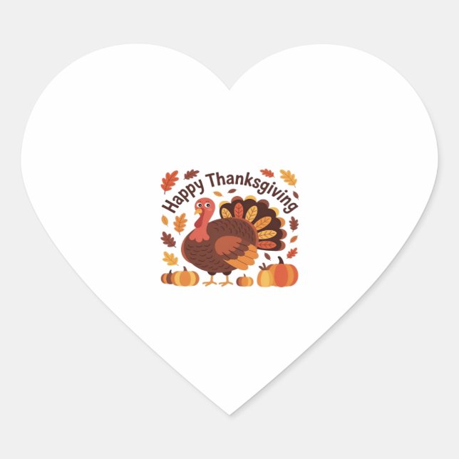 Thanksgiving Turkey – Autumn Holiday Classic Overs Heart Sticker (Front)