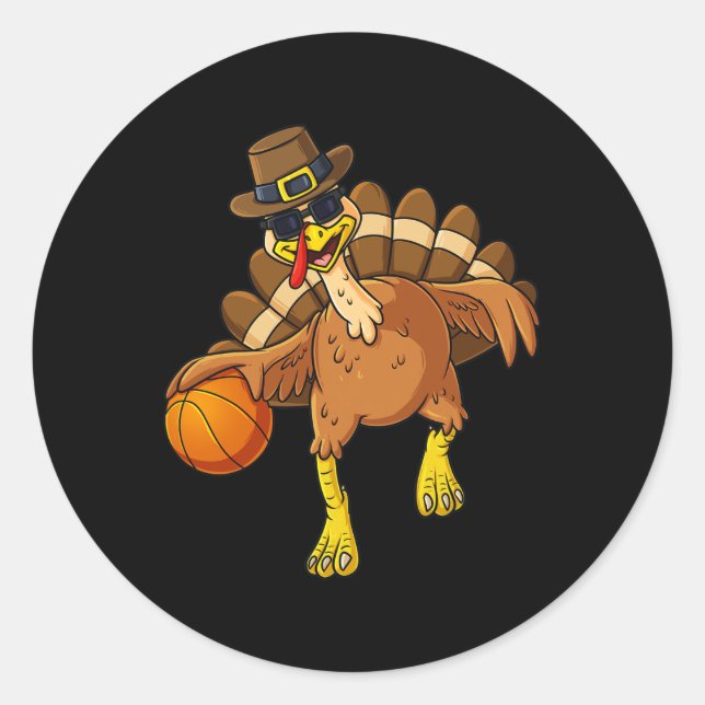 Thanksgiving Turkey Basketball Player Fun Boys Gir Classic Round Sticker (Front)