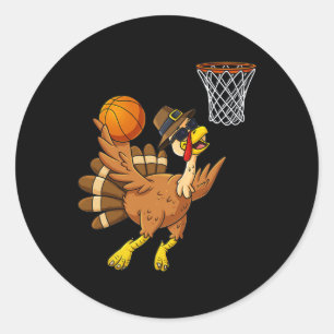 Thanksgiving Turkey Basketball Player Fun Boys Gir Classic Round Sticker
