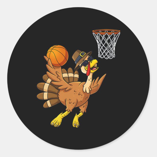 Thanksgiving Turkey Basketball Player Fun Boys Gir Classic Round Sticker (Front)