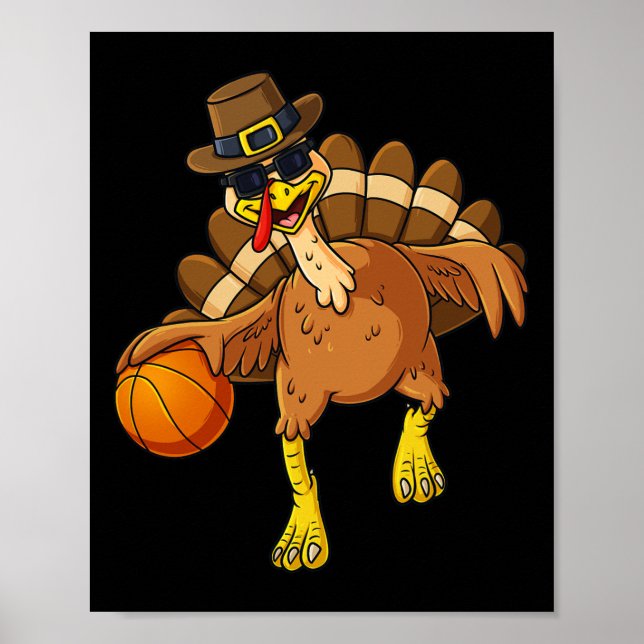 Thanksgiving Turkey Basketball Player Fun Boys Gir Poster (Front)