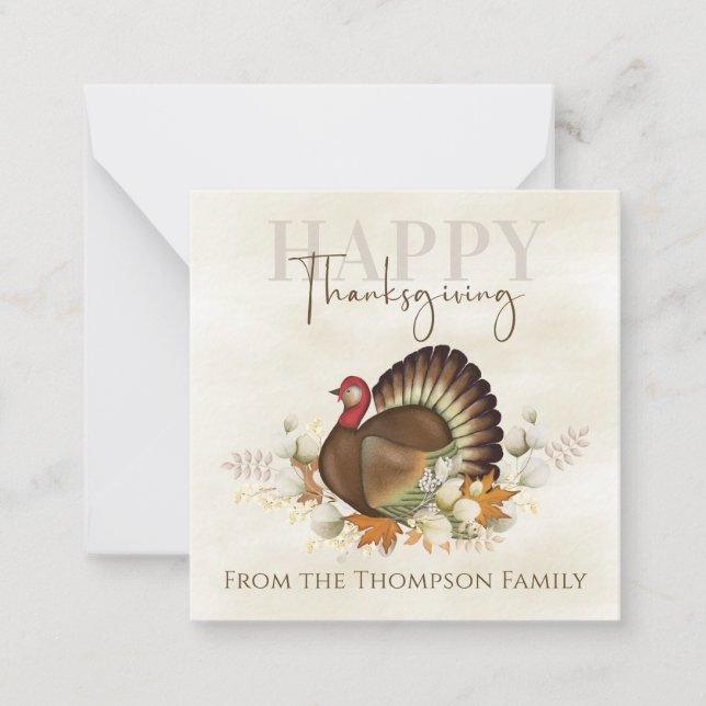 Thanksgiving Turkey Bird Greenery Leaves Foliage Card (Front)