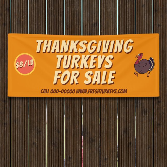 Thanksgiving Turkey Birds For Sale Business Banner (Add your turkey business details to this orange Thanksgiving Turkeys For Sale Business Banner)