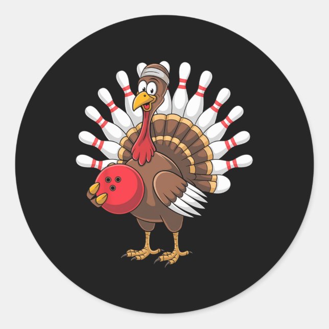 Thanksgiving Turkey Bowling Pin Matching Team  Classic Round Sticker (Front)