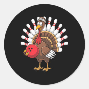 Thanksgiving Turkey Bowling Pin Matching Team Classic Round Sticker