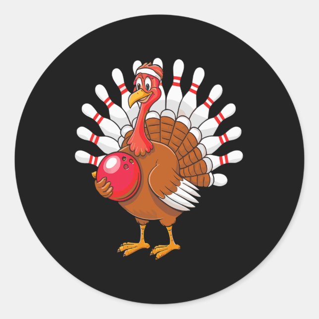 Thanksgiving Turkey Bowling Pin Matching Team  Classic Round Sticker (Front)