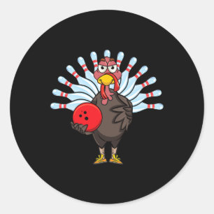 Thanksgiving Turkey Bowling Pin Matching Team Gift Classic Round Sticker