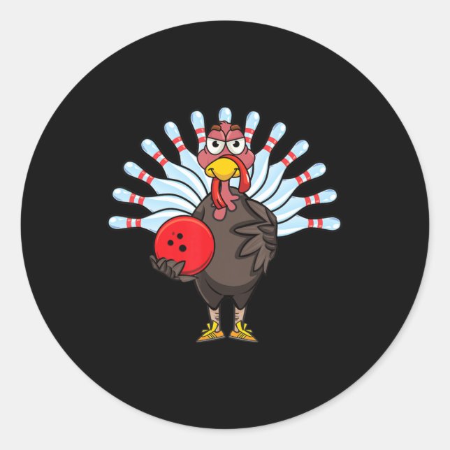 Thanksgiving Turkey Bowling Pin Matching Team Gift Classic Round Sticker (Front)