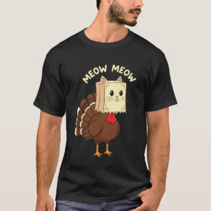 Thanksgiving Turkey Cat Costume Funny Meow Design T-Shirt
