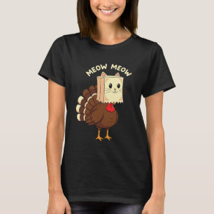 Thanksgiving Turkey Cat Costume Funny Meow Design T-Shirt