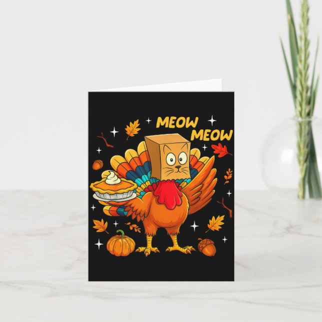 Thanksgiving Turkey Cat Meow Autumn Pumpkin Women  Card (Front)
