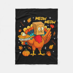 Thanksgiving Turkey Cat Meow Autumn Pumpkin Women Fleece Blanket