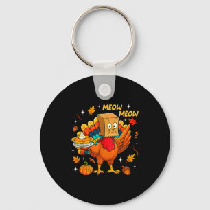 Thanksgiving Turkey Cat Meow Autumn Pumpkin Women  Key Ring