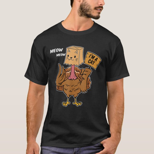 Thanksgiving Turkey Cat Meow Funny Unisex Adults U T-Shirt (Front)