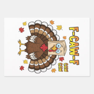  Thanksgiving Turkey Cawing F-Caw-F   Wrapping Paper Sheet