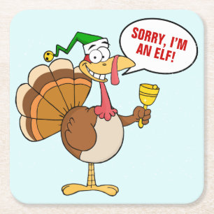 Thanksgiving Turkey Christmas Disguise Cartoon Square Paper Coaster