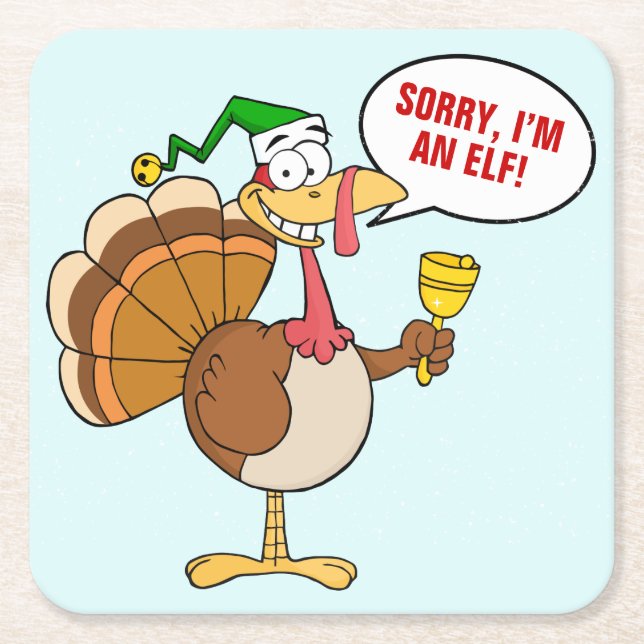 Thanksgiving Turkey Christmas Disguise Cartoon Square Paper Coaster (Front)