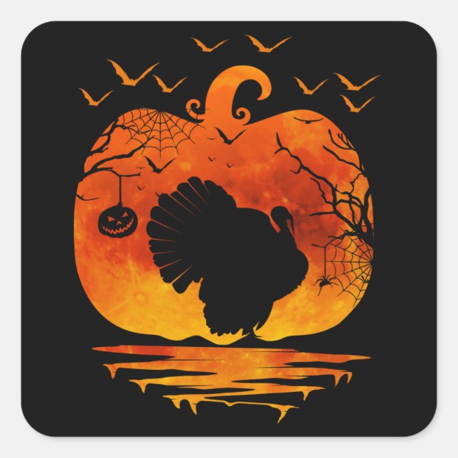 THANKSGIVING TURKEY COSTUME PUMPKIN FALL SEASON SQUARE STICKER (Front)