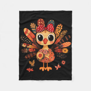 Thanksgiving Turkey Cute Coquette Bow Girl Kid Wom Fleece Blanket