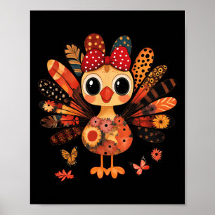 Thanksgiving Turkey Cute Coquette Bow Girl Kid Wom Poster