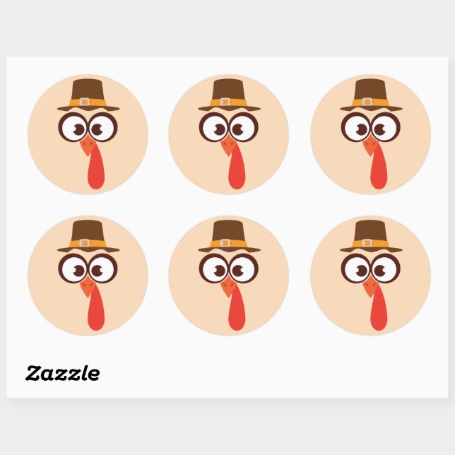 Thanksgiving Turkey Cute Funny Silly Face Cartoon Classic Round Sticker (Sheet)