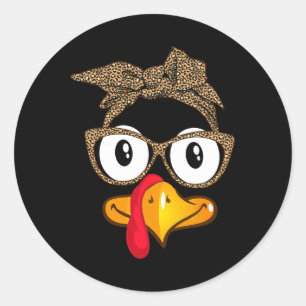 Thanksgiving Turkey Day Leopard Sungles Women Girl Classic Round Sticker