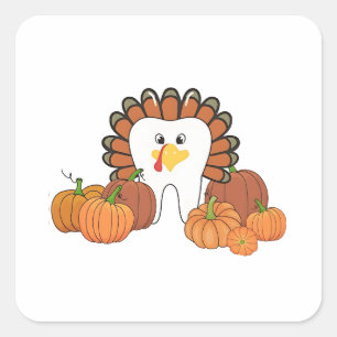 Thanksgiving Turkey Dental Dentist Teeth Square Sticker
