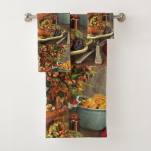 Thanksgiving turkey dinner bath towel set