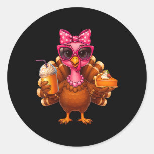 Thanksgiving Turkey Drinking Coffee Bow Pie Turkey Classic Round Sticker