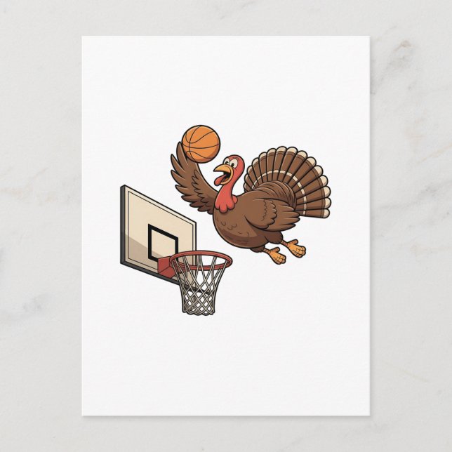 Thanksgiving Turkey Dunking Basketball Funny Holiday Postcard (Front)