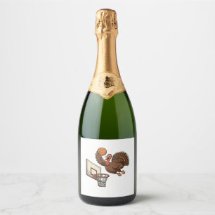Thanksgiving Turkey Dunking Basketball Funny Sparkling Wine Label