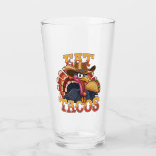 Thanksgiving Turkey Eat Tacos Funny Mexican Glass