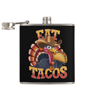 Thanksgiving Turkey Eat Tacos  Funny Mexican  Hip Flask