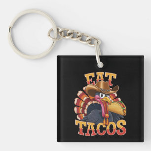 Thanksgiving Turkey Eat Tacos Funny Mexican Key Ring